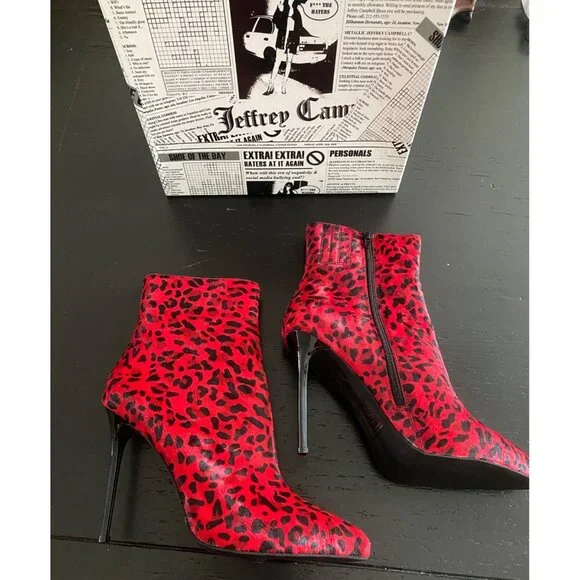 Jeffrey Campbell Temptation Stiletto Bootie's, Red Cheetah  11 Sexy Boots - Picture 13 of 16